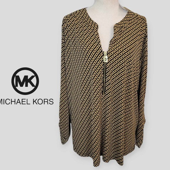 Michael Kors Tops - New with Tag Michael Kors Black Gold Chain Print 3/4 Sleeve  Blouse Top Size XXL